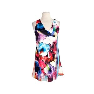 Askari Watercolor Flower Print A-Line Peplum Flounce Dress NWOT